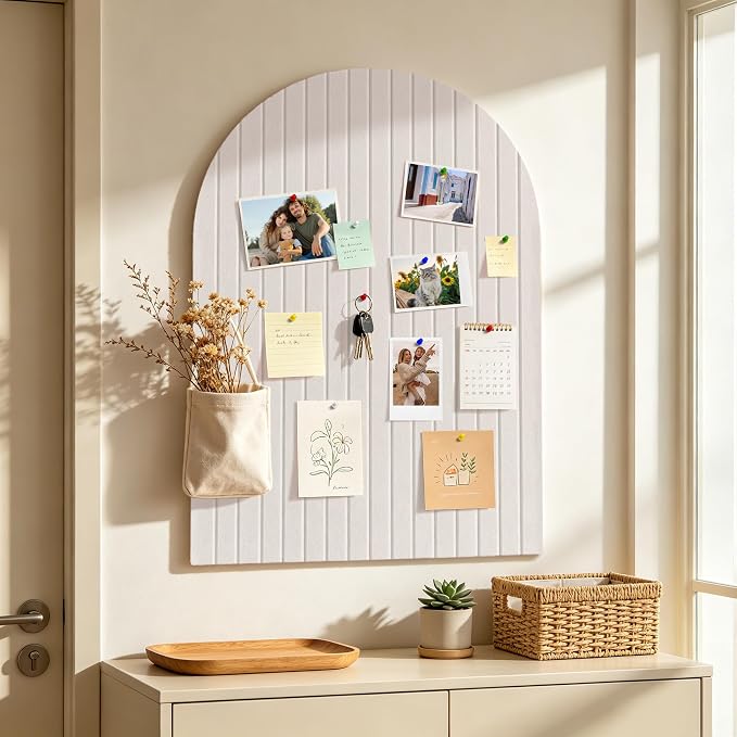 Markdang Large Arched Felt Bulletin Board 35" x 24", 6 Pack Cork Boards Alternative for Walls with 30 Pins, 40 Adhesive Tabs, Pin Board Tiles for Home Office Classroom Decor, Photos Display (Oatmeal)