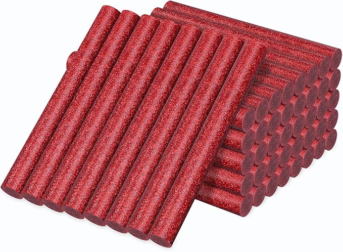 Glitter Red Hot Melt Glue Stick, Manarty 48 PCS Full Size Hot Melt Glue Sticks Colored, Sparkly Gray Adhesive EVA Glue Sticks Standard for Seal Stamp DIY Art Craft Decoration, 0.43" Dia x 4" Long