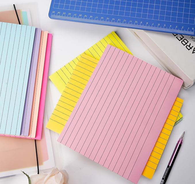 400 Sheets Lined Sticky Notes 8x6in Large,No Ink Bleed-Through,Home/School | 50 Sheets/pad Ruled Giant Post Stickies,Smooth Writing,8 Pack Extra Bright Self Sticky Super Memo Pads for Students Office