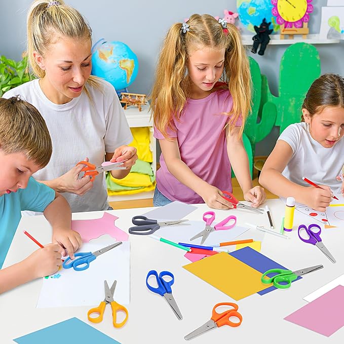 24 Pack Kids Scissors, 5 Inch Bulk Scissors for School, Blunt Tip for Child Student Teacher, School Supplies Craft Cutting Paper, Kids Safety for Preschool Classroom Office Home