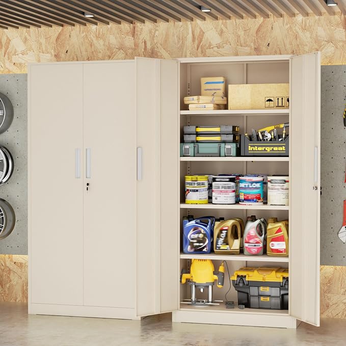 Tall Metal Storage Cabinet, 72" Locking Steel Cabinet with Door and Shelves, Utility Cabinets for Office, Garage,Home,(Gray)