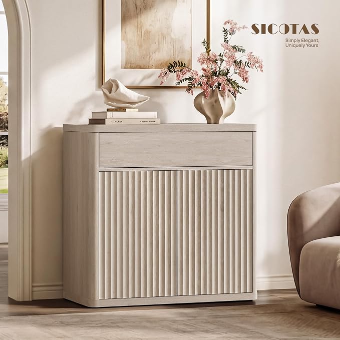 SICOTAS Buffet Cabinet with Storage - Accent Fluted Storage Cabinet with 6 Doors & 3 Drawers Sideboard Credenza Buffet Table Console Cabinets for Living Room Kitchen Dining Room Entryway Office