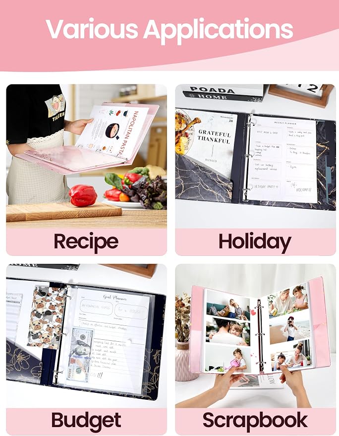 SUNEE Pink Marble 1 Inch 3 Ring Clipboard Binder with Dividers, Letter Size