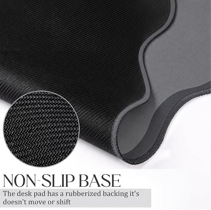 Hahafelt Scalloped Desk Mat Waterproof,Grey,31.5 X 15.8 Inches | Coquette Preppy Style for School Office Makeup Vanity, Nonslip Gaming Desktop Protector with Scalloped Stitched Edge Mat