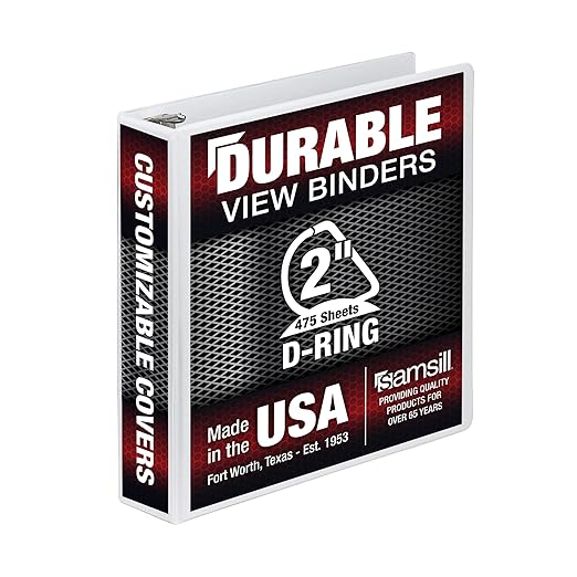 Samsill Durable 2 inch 3 Ring Binder, D Ring Binder, 100% Recycled Chipboard, White