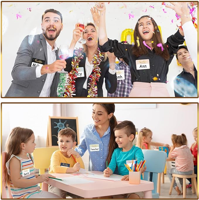 Name Tag Stickers, 240 Pcs Hello My Name is Stickers, (3" x 2.5") Gold Foil Adhesive Nametags Name Labels Sticker for School Classroom, Meeting, Conferences, Clothes, Office & Christmas