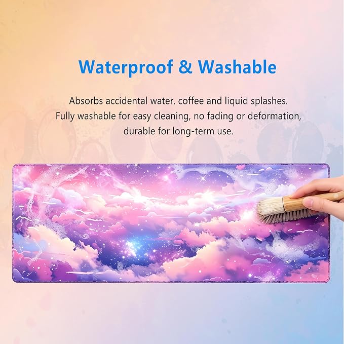 Pretty Cloud Desk Mat,Large Cute Pink Purple Sky Mouse Pad,31.5x12in | Starry Sky Gaming Mousepad,Extended Girly Galaxy Desk Decor Deskmat for Women,Pastel Colorful XL Keyboard Mat,80x30 cm