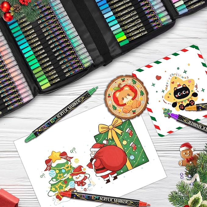 Betem Acrylic Paint Markers Pens, Dual Tip 120 Colors Fabric Decorating Kits Paint Pens Acrylic Markers for Wood, Fabric, Canvas, Stone, Rock Painting, Glass, Ceramic Surfaces, Art Supplies with Bag