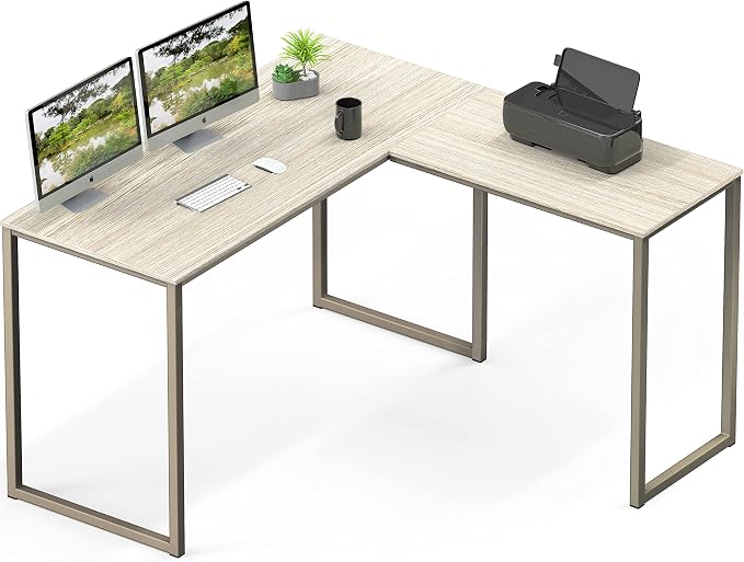 SHW Mission 48 x 48 L-Shape Home Office Computer Desk, Maple | Reversible Desktop Design