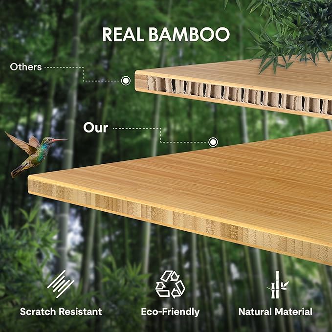 FLEXISPOT EN2 Bamboo Standing Desk with Clamp Power Strip, 55 x 28 Electric Stand Up Height Adjustable Desk with Cable Management (Black Frame + 55" Bamboo Top, 2 Packages)