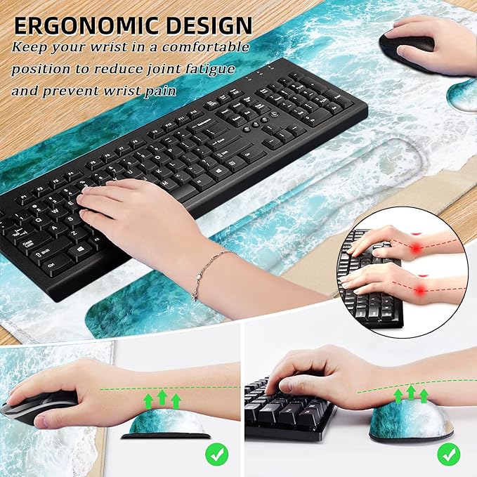Large Mouse Pad with Wrist Rest, 4-in-1 Wrist Rest for Keyboard and Mouse | Non-Slip Waterproof Desk Mat Set, 35.4"x15.7" Desk Mat+Keyboard Wrist Rest+Mouse Wrist Support+Cup Coaster for Home Office