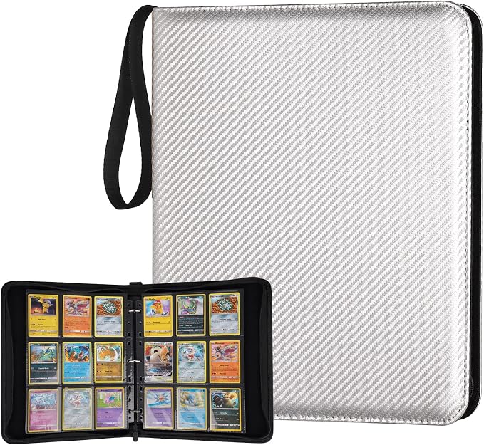 GERMUN 3 Ring 9 Pocket Zipper Card Binder, 720 Double Sided Standard PU Trading Card Album Folder for TCG & Sports Cards, Not Fit Top Loaders (Silver)
