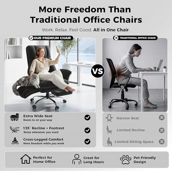 Big and Tall Office Chair, Flip Armrests for Pets & Cross Legged Sitting | Executive Ergonomic Computer Gaming Chair with Foot Rest, Crystal Velvet Wide Seat Reclining Desk Chair
