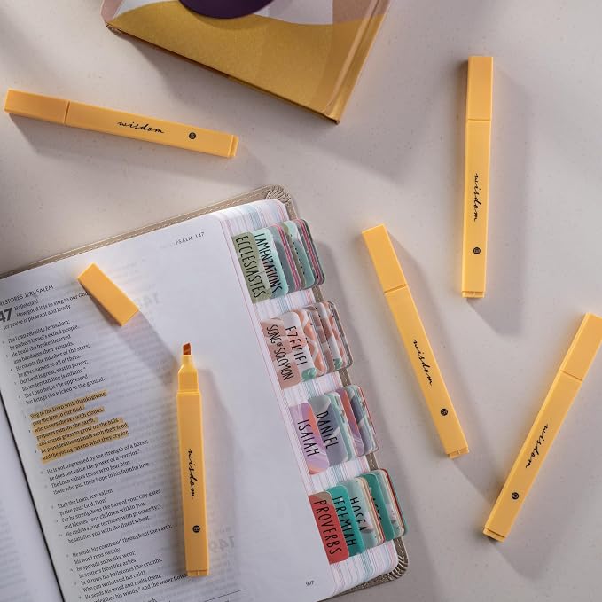 DIVERSEBEE Bible Highlighters with Soft Chisel Tip, No Bleed (Yellow) | 5 Pack Single Color Pens, Quick Dry, Cute Aesthetic Markers for Bible Study Journaling Supplies