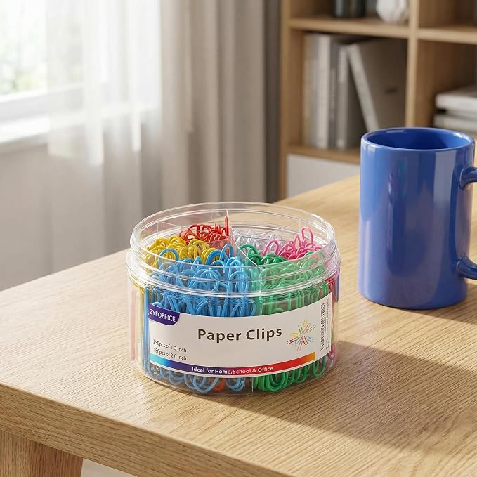 Paper Clips, Assorted Sizes (1.3 & 2 Inch), Colored, 400PCS | Vinyl Coated, Rust Proof, Jumbo & Small Paperclips, Storage Box Included