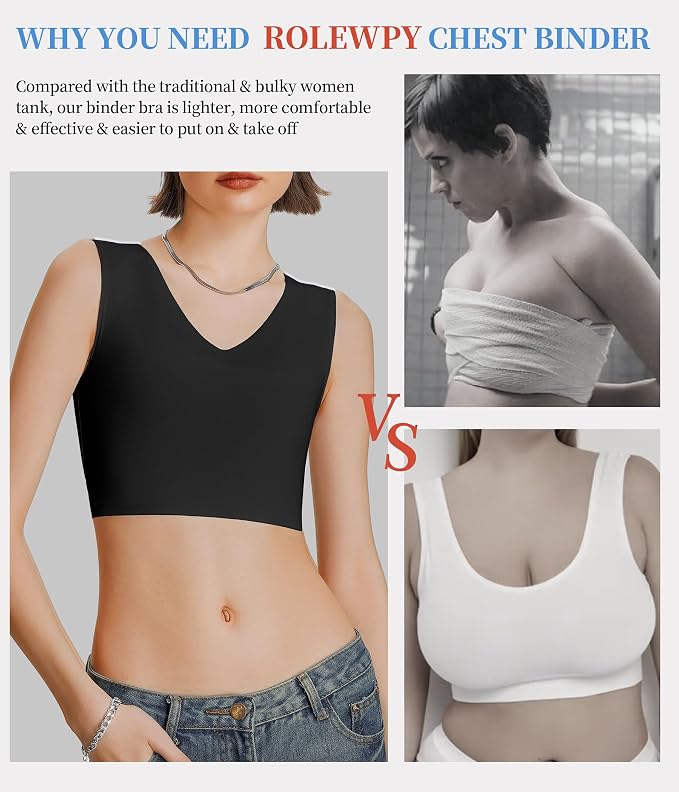 Rolewpy Chest Binder for Transgender FTM Women Binder Bra Tomboy Breast Binder Tank Top