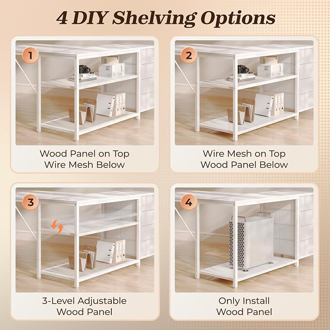 61" L Shaped Desk with Power Outlets & 4 Drawers | Reversible Computer Desk with 2 Storage Shelves, Large Corner Office Desk for Gaming Writing Work Study, White
