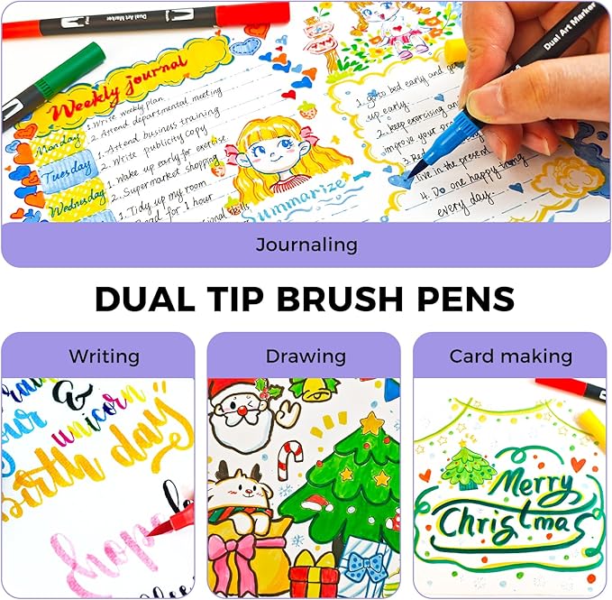 Artecho 72 Colors Markers for Adult Coloring Books, Dual Tip Markers for School, Fine and Brush Tip for Adults Coloring Books, Calligraphy, Drawing, Sketching