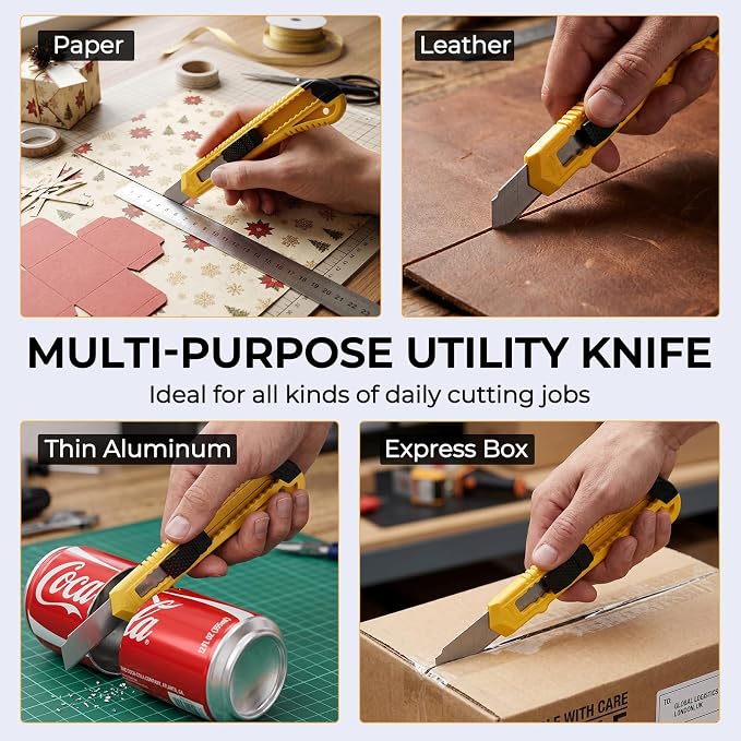Nicpro 10 Pack Utility Knife Set, Retractable Box Cutters, Smooth Mechanism | For Cartons, Cardboard and Boxes, 18 mm Razor Sharp Blade Knife for Heavy Duty Office, Home, Arts Crafts, Hobby