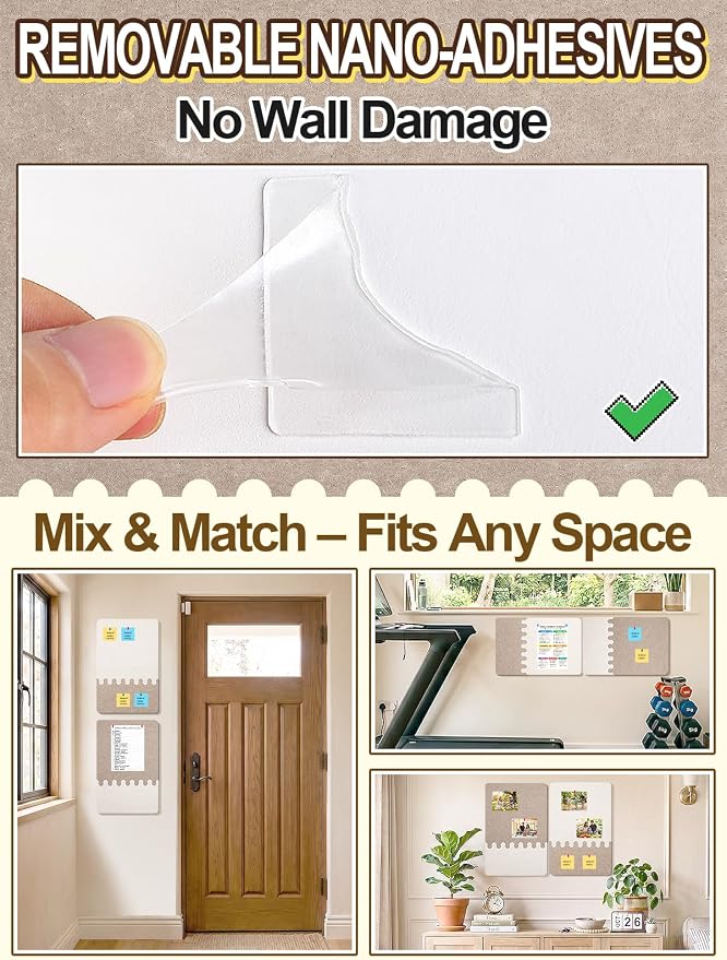 2Pcs Thickened Felt Bulletin Board for Home Office Wall Decor, 23.6x15.8in | Create a Comfy, Personalized Office, 2-Tone Vision Pin Board with Pins & Nano Tapes, Cork Boards Alternative, Camel Mix