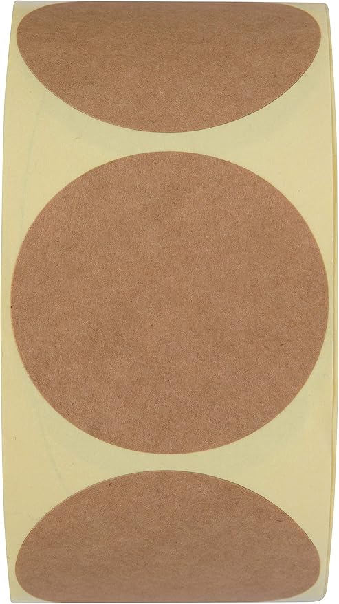Camp Galaxy 2 Inch Natural Brown Kraft Stickers (600 Per Roll) - Round Blank Stickers for Store Owners, Crafts, Organizing, Jar and Canning Labels, Price Tags
