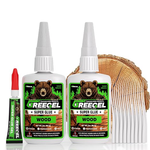 Wood CA Glue, Clear Super Glue for Woodworking & Repairs, 4 oz | All-purpose Clear cyanoacrylate adhesive for wood finishing and repairs, Strong bonding on plastic, glass, ceramic & more.