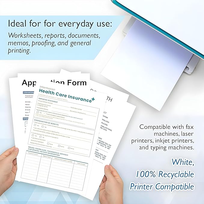 80 Sheets 8.5" x 11" White Multipurpose Paper, 20 LB (75 gsm) – Copy, Fax & Laser Compatible – Everyday Office, School & Printing Use