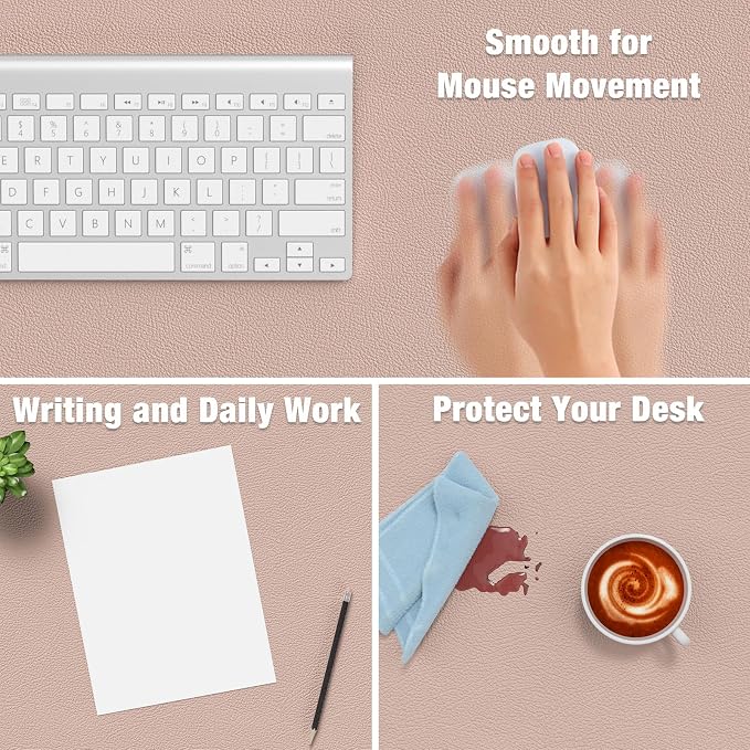 Hsurbtra Desk Pad, 35.5" x 17" PU Leather Desk Mat, XXL Extended Mouse Pad, Waterproof Desktop Blotter Protector, Non-Slip Ultra Thin Large Laptop Keyboard Writing Mat for Office Home, Beige Apricot