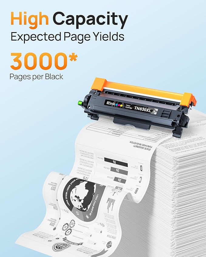 E-Z Ink Compatible TN830XL Toner Cartridge Replacement for Brother TN830XL TN830 TN 830 Toner Cartridges Compatible with Brother DCP-L2640DW HL-L2460DW HL-L2480DW HL-L2400D Printer (2 TN830XL Toner)