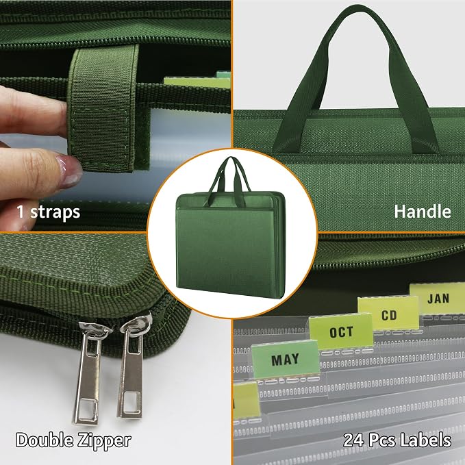 onvvippiv File Organizer Fireproof Expanding Accordion File Folder | Document Organizer Holder Storage Box Bag with Zipper Labels 13 Pockets for Business Office Receipt Home Travel
