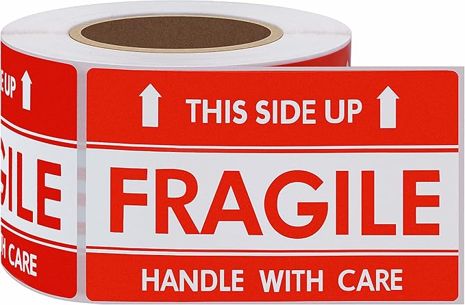 Hybsk This Side Up Fragile Stickers 2x3 Inch Handle with Care Shiping and Packing Warning Adhesive Label 300 Per Roll (2x3 inch)