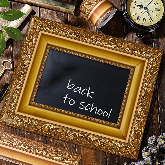 Outus 68FT Gold Frame Bulletin Board Border Die-Cut Straight Border Trim for Classroom Chalkboard, Picture Frames, Artworks, Walls, Mirrors & Office Decor, Classic Metallic Frame Molding(Vintage)