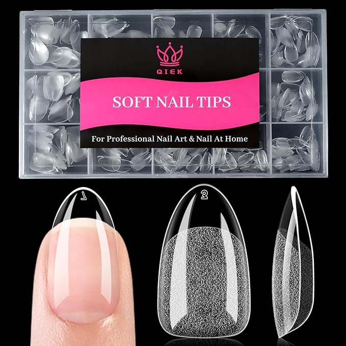 Short Almond False Nail Tips, 15 Sizes 510 PCS Clear Soft Press On Fake Nail Pre-shaped Half Matte Full Cover Gel Nail Tips Extensions Strong Thick Long Lasting for DIY Beginners & Salon Manicure