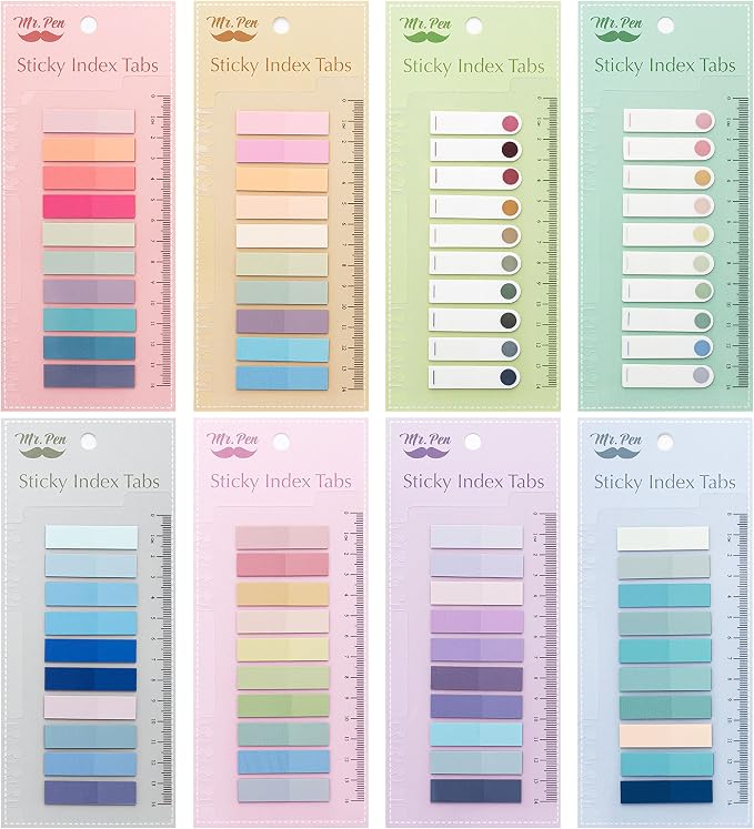 Mr. Pen- Colorful Sticky Tabs, 8 Sets, 1600 pcs, Morandi and Vintage | Translucent Page Markers, Water-Resistant Book Tabs for Annotating, Bible Study, Planning, Indexing & Document Organization
