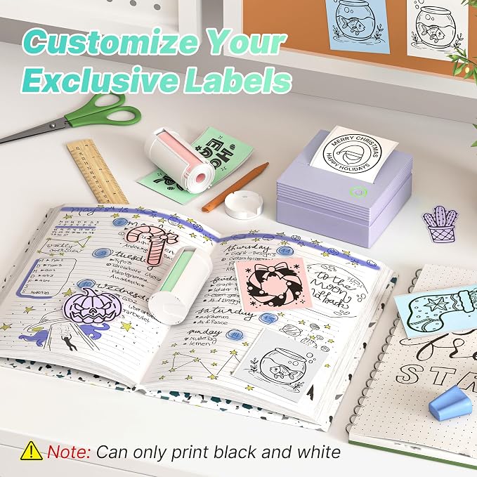 Mini Sticker Printer, PM290 Sticker Maker Machine with 3 Roll Paper | Good Quality, Portable, Smart AI APP, Mini Printer for Study, Gifts for Girls Boys, Back to School Supplies for Teachers