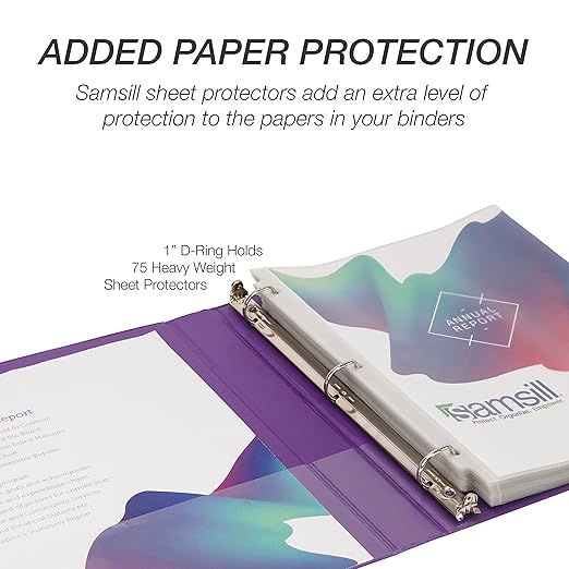 Samsill Durable 1 inch 3 Ring Binder, D Ring Binder, 100% Recycled Chipboard, Purple