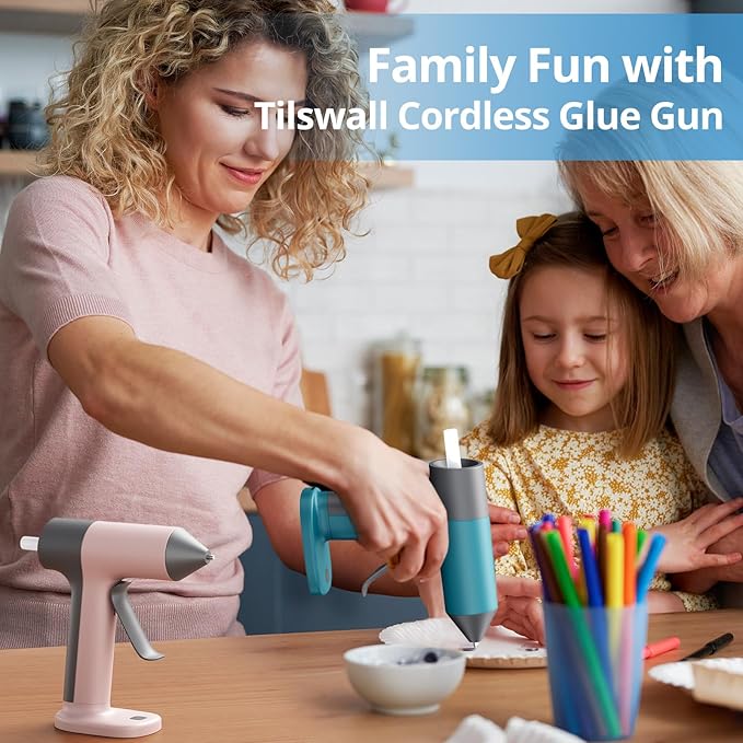 Tilswall Cordless Hot Glue Gun, Rapid 30s Preheat, Mini glue gun and sticks set with 2000mAh Type-C Rechargeable, Smart Power Off, 20 Premium Glue Sticks, Ideal for DIY Crafts, Gift Making Blue