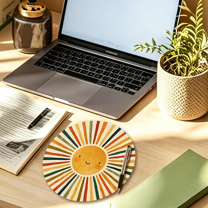 Boho Colorful Sunshine Round Mouse Pad 7.9x7.9in | Boho Office Supplies,Rainbow Sunshine Mousepad Mouse Mat for Computer Laptop Home Office Dorm Desk Accessories