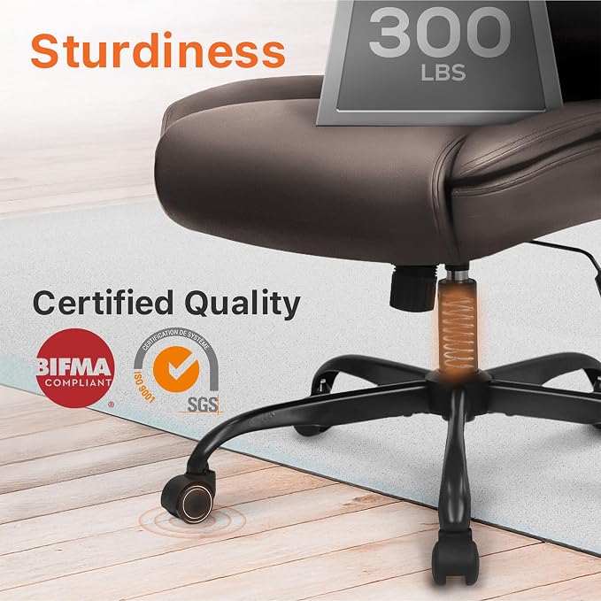 NEO CHAIR Office Desk Chair, High Back PU Leather with Flip-up Arms, Brown | Ergonomic Tall Computer Desk Chair Comfy, Height Adjustable, Swivel Rolling Wheels for Office Home Gaming Study