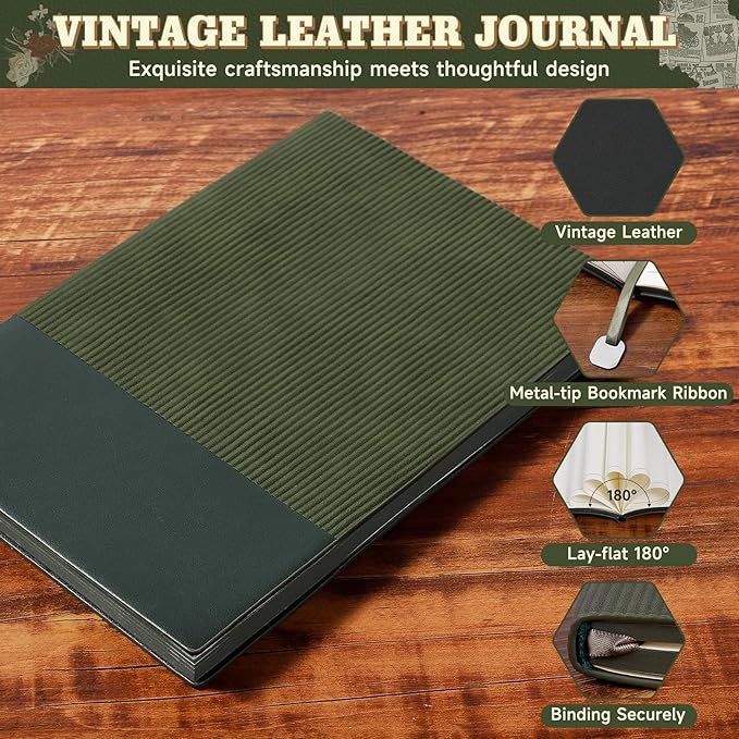 Lined Journal Notebook for Work College Ruled Note Book 5.8"x8.3"A5 PU Leather Daily Journaling 216 Pages for Women Men Writing Home School Supplies Business (Dark Green)