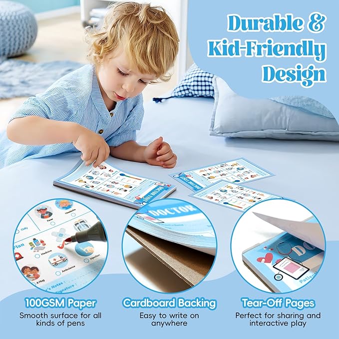 6 Pack Kids Pretend Play Notepads, 40 Pages Kids Playtime Pads, 4'' x 6'' Boys Theme Imaginative Role Play Activity Pads