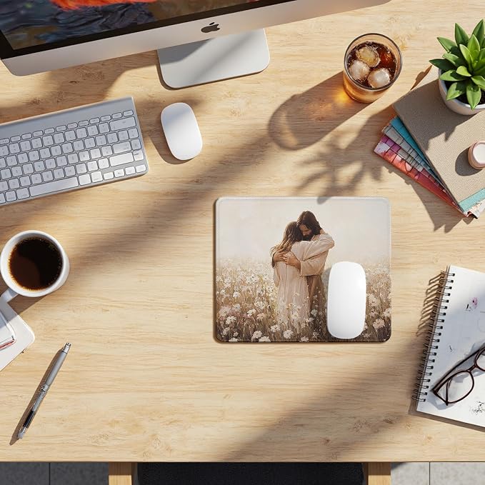 Christian Jesus Mouse Pad, Jesus Hugging Woman Religious Mouse Pads Mousepad for Home Office Dorm Computers Laptop Supplies Desk Accessories, 9.5x7.9 Inch
