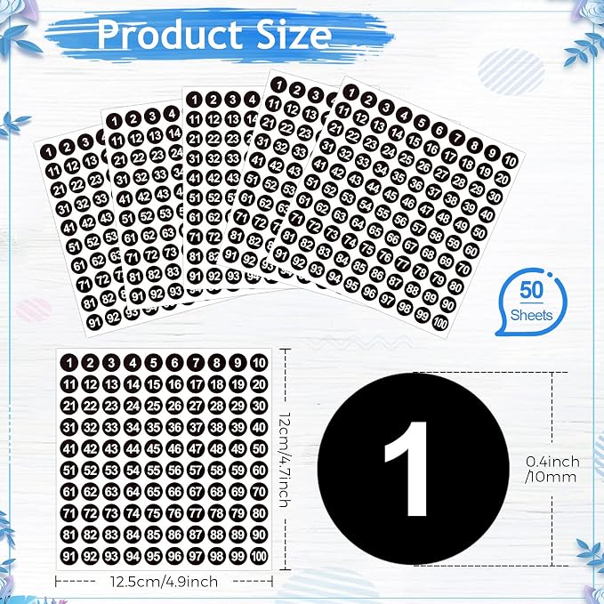 Outus 5000 Pcs 0.4 Inch 1 to 100 Number Stickers Small Number Dot Labels Consecutive Inventory Locker Storage Organizing Removable Stickers for Indoor Outdoor Office Black White