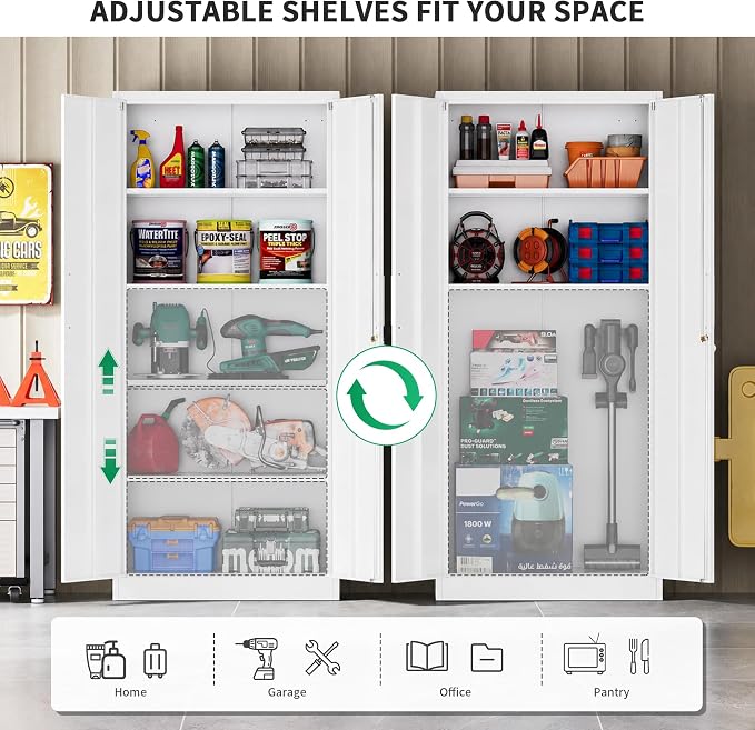 Metal Storage Cabinet with Locking Doors, 71" Tall Steel Locker Organizer with Adjustable Shelves, Garage Utility Cabinet for Home, Office, Shop, and School