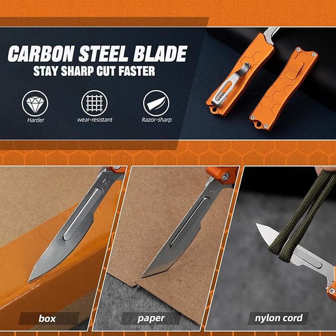 XXOK Automatic Utility knife Push Button EDC portable switch blades knife Box Cutter Scalpel folding Knife with 10PCS blades Orange