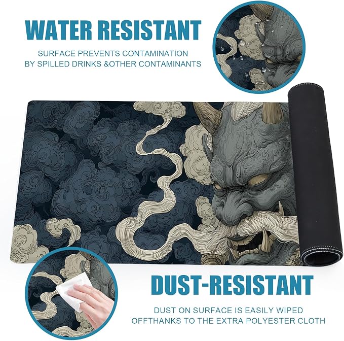 Japanese Gaming Mouse Pad, Large Mousepad XL Extended Demon Desk Mat with Non-Slip Rubber Base, Laptop Big Desk Pad, Computer Keyboard Mat for Gamers, Office&Home, 31.5x11.8in