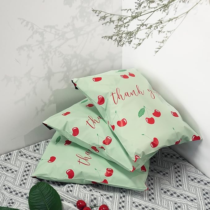 Thank You Poly Mailer 10x13 Inch 25 Pcs, Waterproof and Tear-Resistant Shipping Bags for Clothing, Strong Mailing Bags with Self-Seal, Cute Packaging Bags for Small Business - Cherry