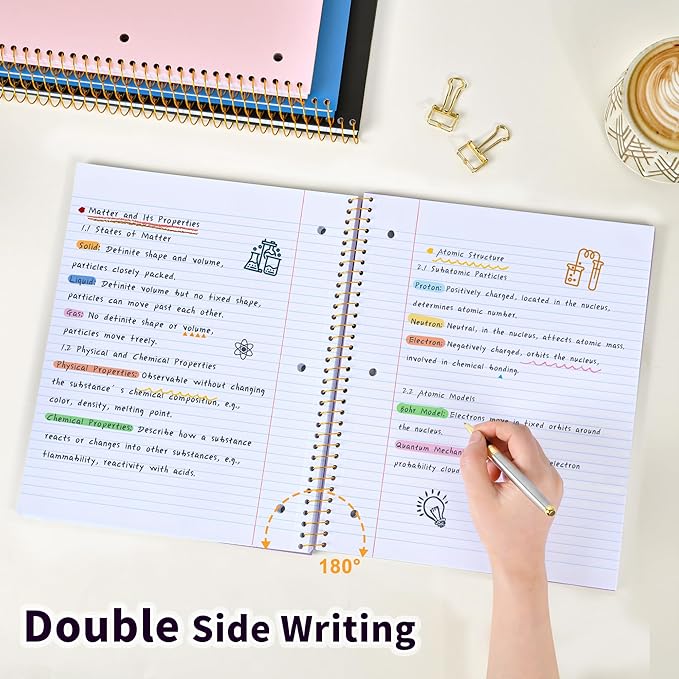 Spiral Notebook College Ruled Paper 8" x 10-1/2", 1 Subject Spiral Notebook, 3-Hole Punched Perforated Pages Ideal for School, Office, Writing, 95 Sheets Lined Journaling Notebook, Purple