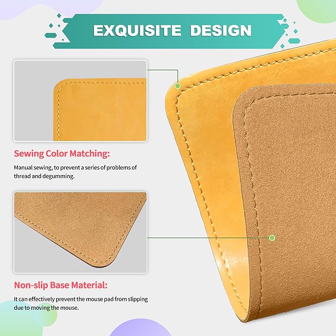PU Leather Mouse Pad with Stitched Edge, Micro-Fiber Base, Non-Slip Waterproof, 8x11Inch (Light Yellow)