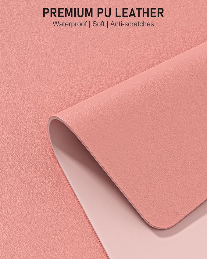 Desk Pad, 35.5" x 17" PU Leather Non-Slip Desk Mat Large Mouse Pad for Desktop, Waterproof Laptop Computer Writing Mat for Office, Home, Work, Gaming, Flower Pink